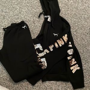 PINK Black Sequin sweat outfit